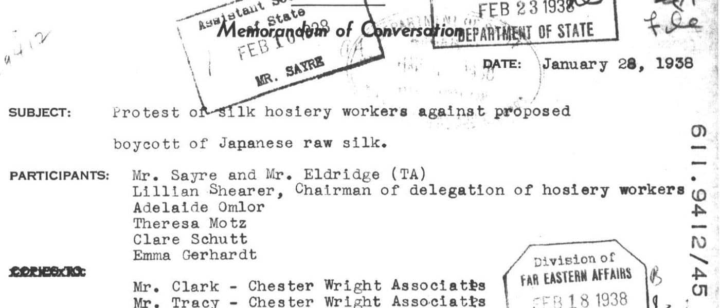 Central File: Decimal File 611.9412, Commerce. Customs Administration. Commercial Relations, Treaties And Conventions. Commercial And Trade Agreements., Trade Between Two Countries., General Conditions Affecting Trade As Import Trade --, United States And Japan, General Conditions Affecting Trade. As Import Trade -- Governmental Attitude Of Importing Country. Hindrances. Boycotts., January 27, 1938 - September 21, 1939. January 27, 1938 - September 21, 1939. MS Japan: Records of the U.S. Department of State Relating to Commercial Relations, 1910-1949. National Archives (United States). Archives Unbound, link.gale.com/apps/doc/SC5113755727/GDSC?u=asiademo&sid=bookmark-GDSC&xid=03c8650c&pg=10.!''