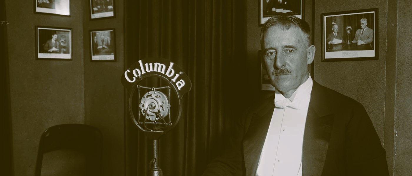 Henry Stimson seated for a radio address, circa 1930. Harris & Ewing, photographer; Library of Congress