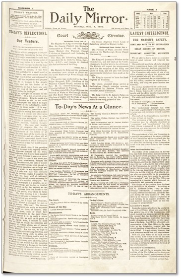 デイリー・ミラー創刊号（1903年11月2日）