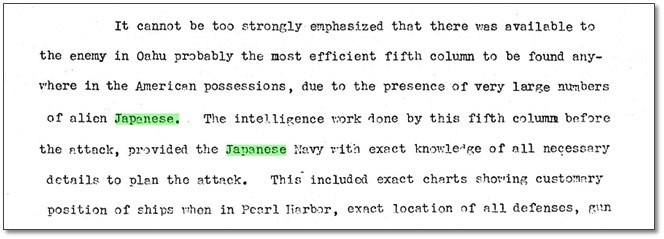 フランク・ノックスからフランクリン・ルーズベルト大統領への報告書（1941年12月14日）部分拡大