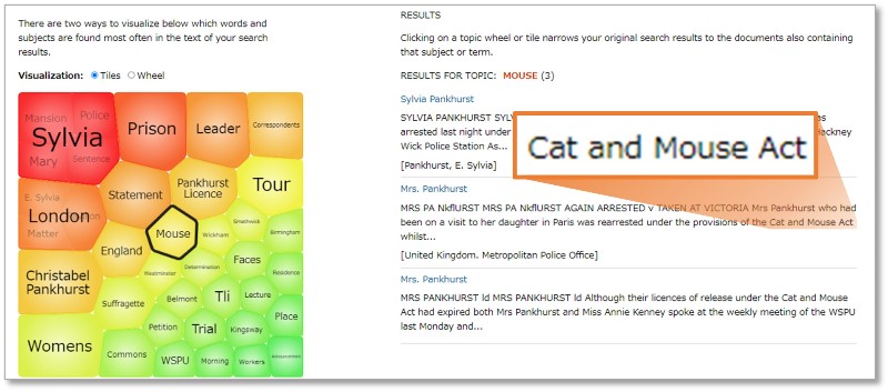 「Pankhurst」で検索した検索結果の資料から生成したTopic Finder