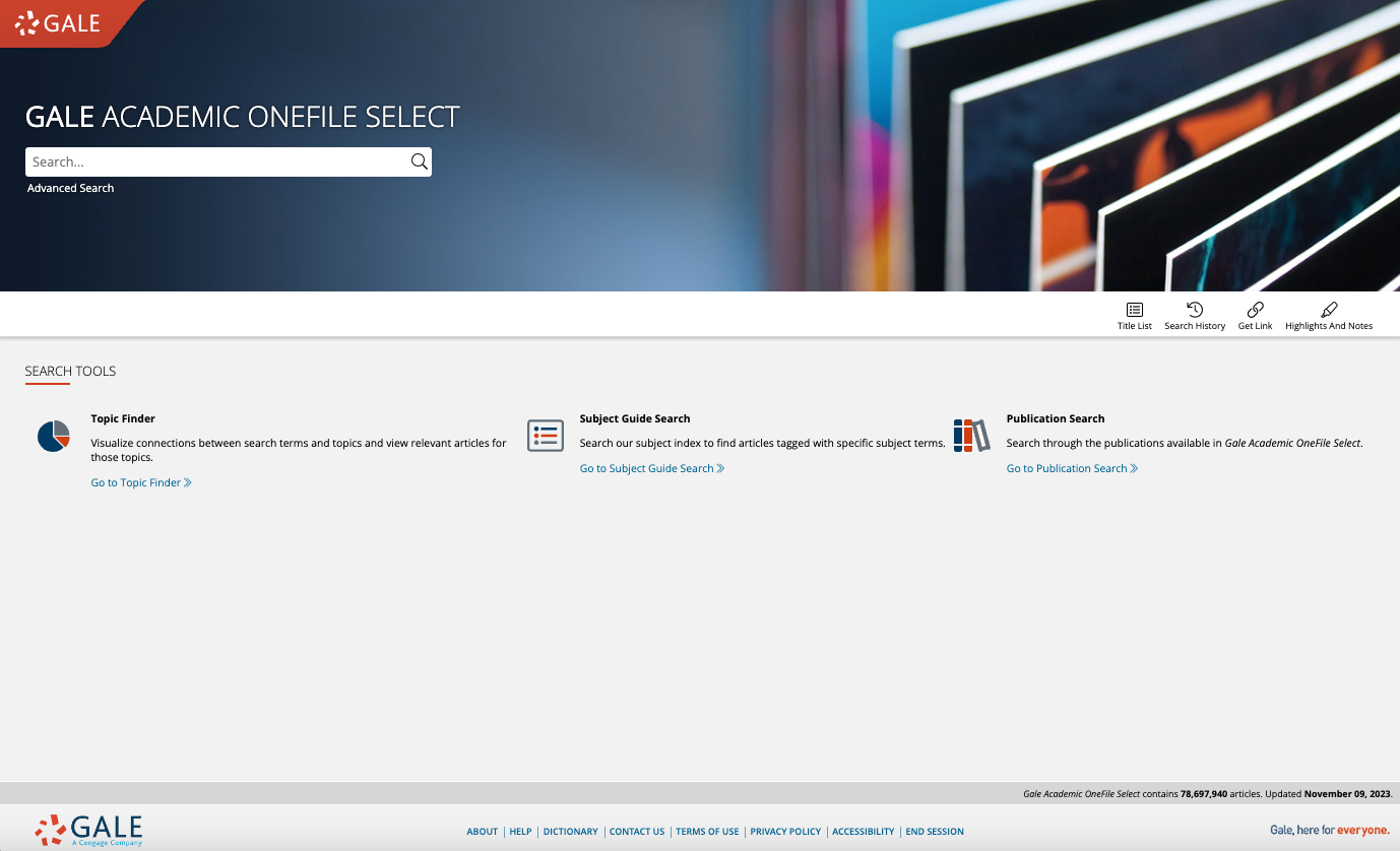 Gale Academic OneFile Select Homepage