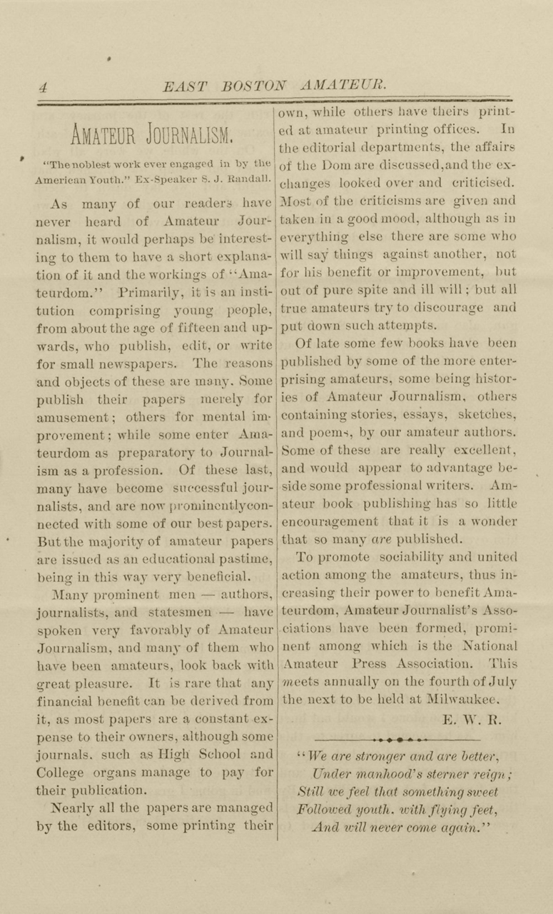 Sourced from Amateur Newspapers from the American Antiquarian Society a unique digital primary source collection supporting the study of youth culture in the 19th century.